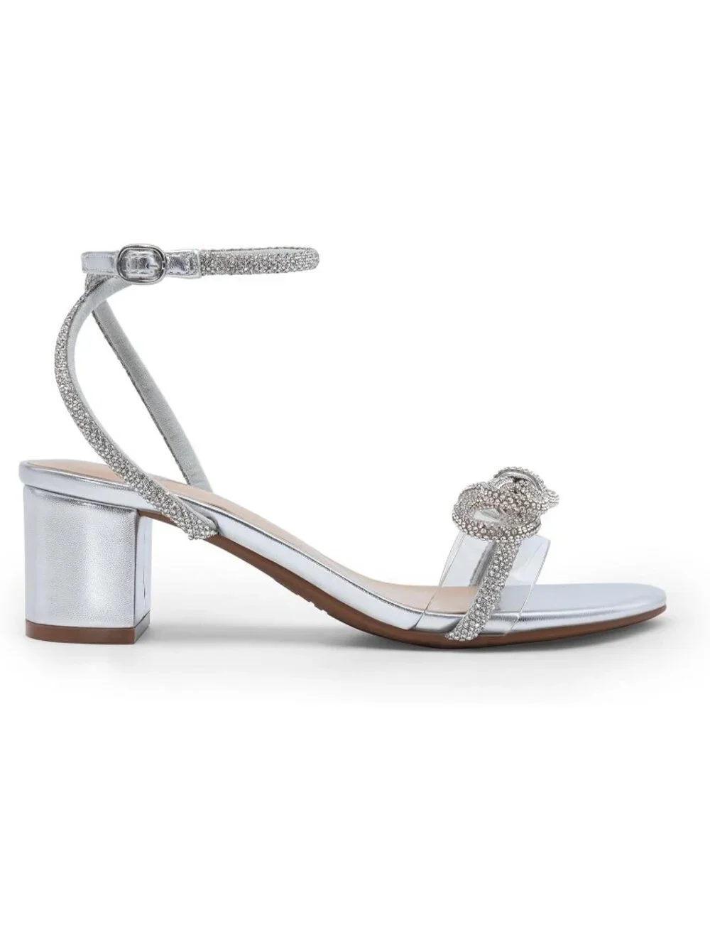 Dream Pairs Women's Silver Open Toe Rhinestone Double Bow Chunky Sandals
